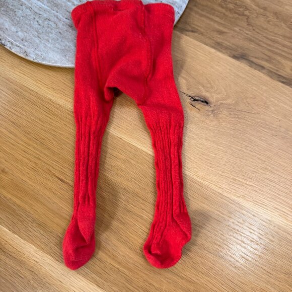 Old Navy 6-12m Girls Denim long sleeve Button Down Dress w/ pocket + Red tights - Picture 10 of 11